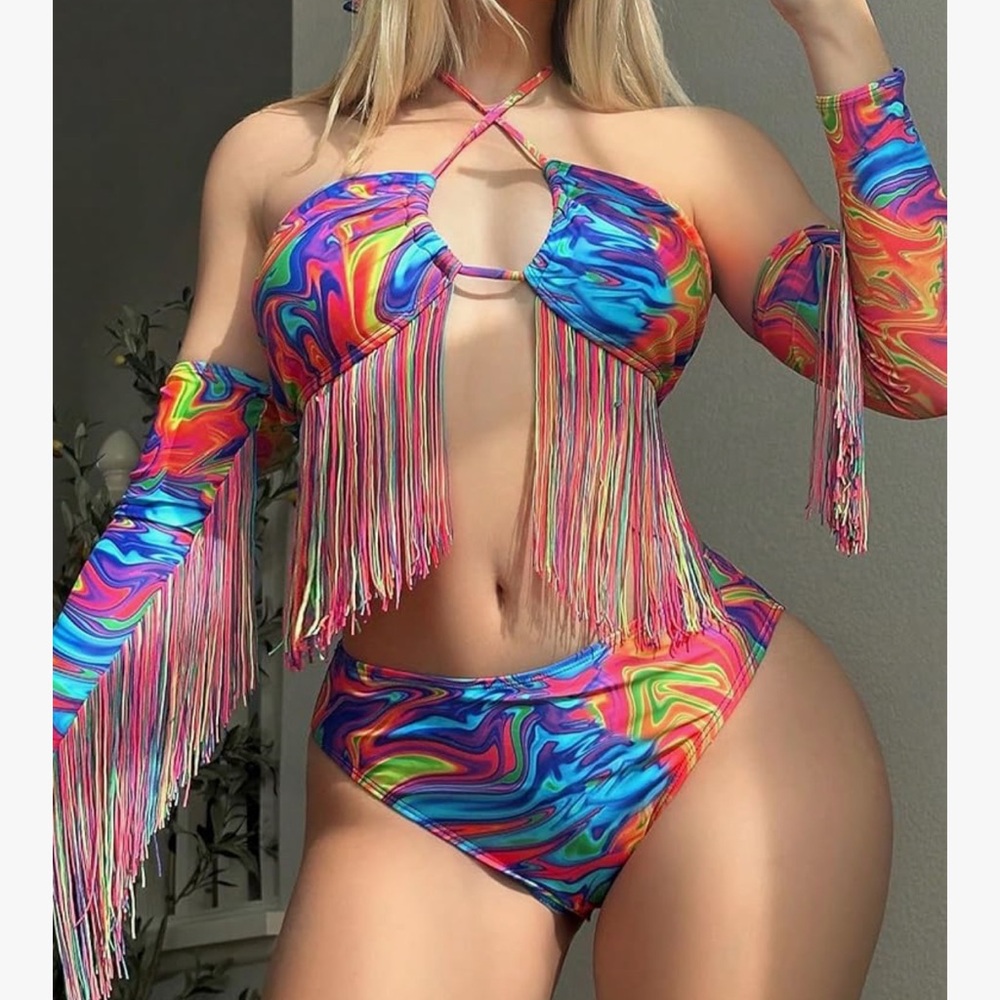 Colorful Fringe Bikini Set - Picture 3 of 9